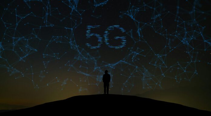 How Does 5G Technology Enhance Mobile Broadband Performance? 5G rendered Image outdoors with silhouette of person