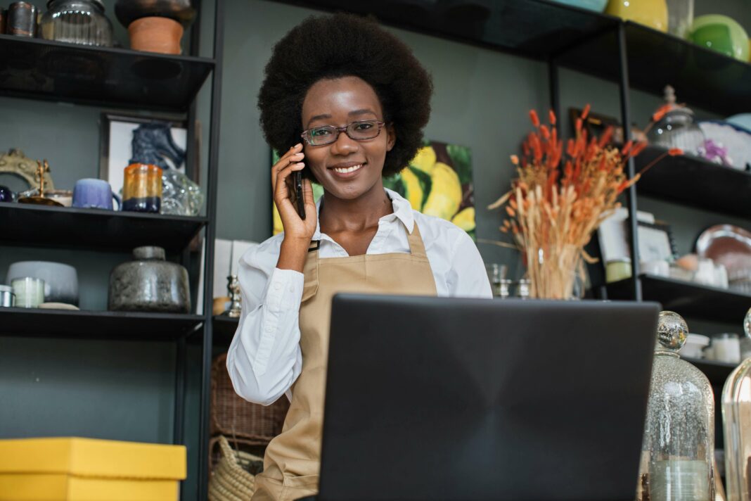 Woman working customer service phone