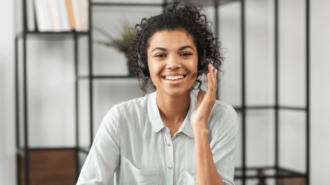 Woman-using-headset