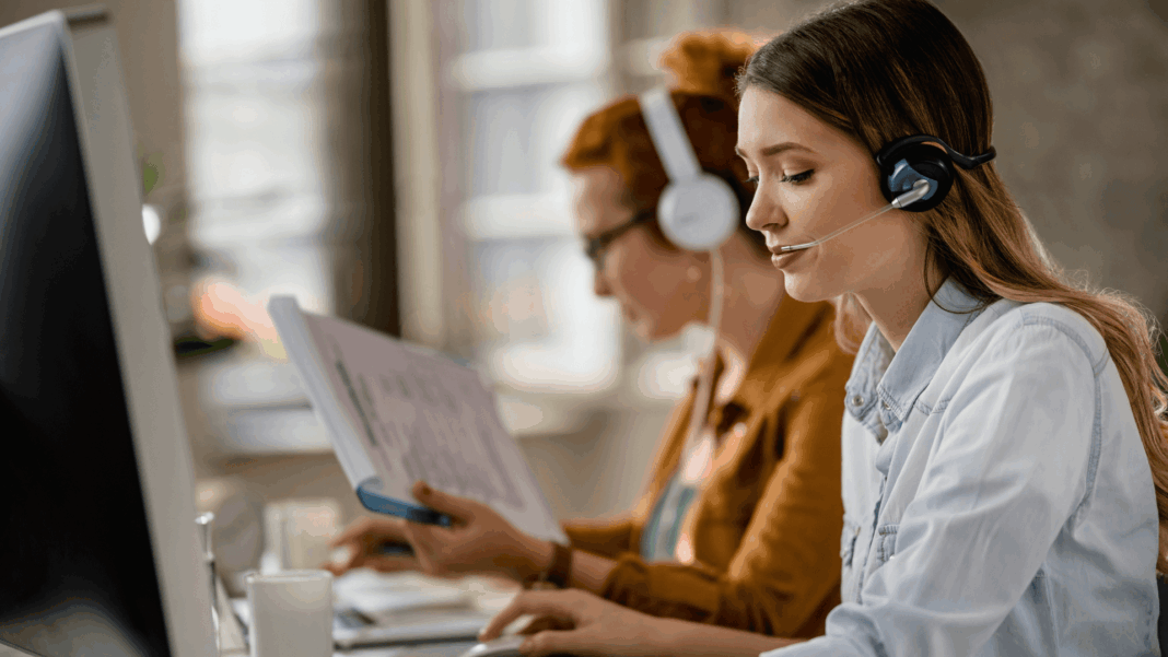 girl-working-with-headset-in-office